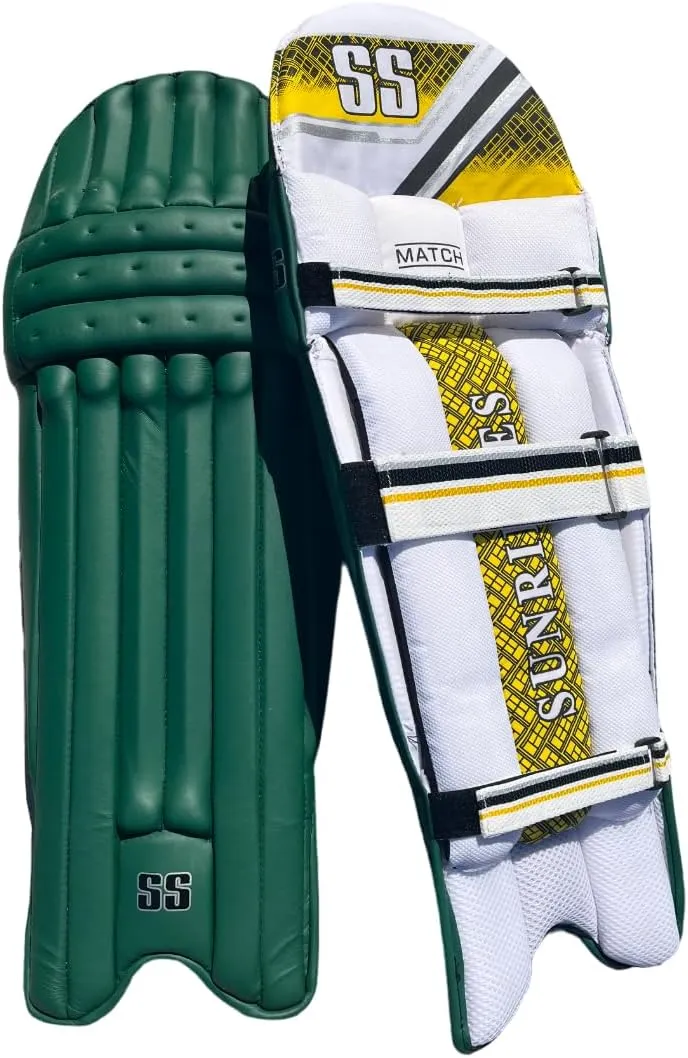 SS Cricket Match Premium Batting Leg Guards - Adult and Junior Size, Choice of Mulitple Colors (Navy, White, Black, Green, Royal Blue)
