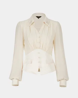 Stand Collar Lantern Sleeve Blouse