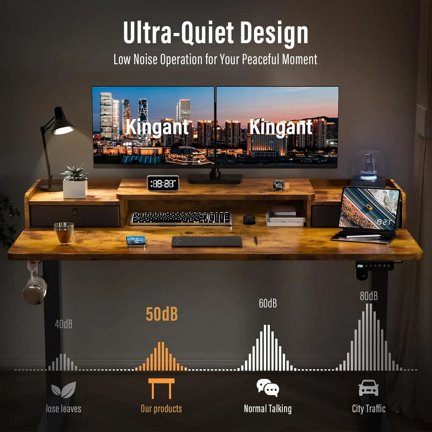 Standing Desk with Drawers and Wheels,Thickened Table Legs Sit Stand Desk Electric for Home Office & Gaming,Ergonomic Stand Up Desk,3 Memory Height Preset (Rustic Brown, 63x30 in)