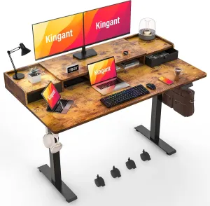 Standing Desk with Drawers and Wheels,Thickened Table Legs Sit Stand Desk Electric for Home Office & Gaming,Ergonomic Stand Up Desk,3 Memory Height Preset (Rustic Brown, 63x30 in)