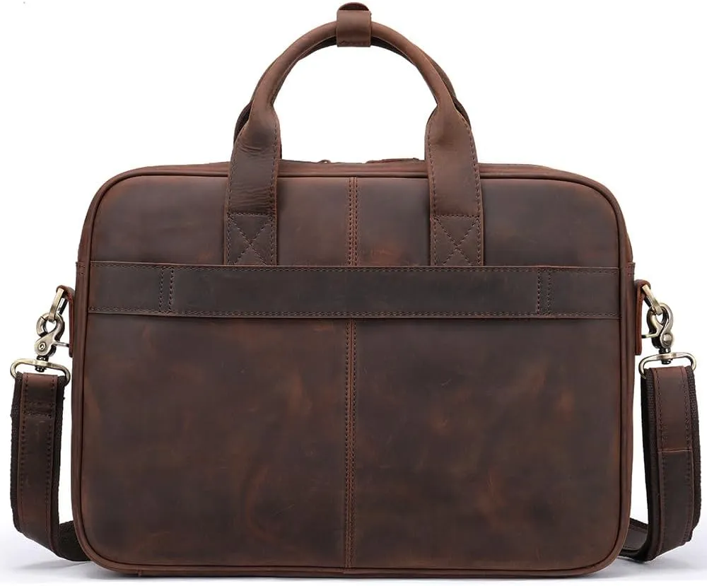 STAR VISTA Siro 15.6" Slim Laptop Messenger Bag, Full Grain Leather Briefcase, YKK Zippers, Brass Hardware