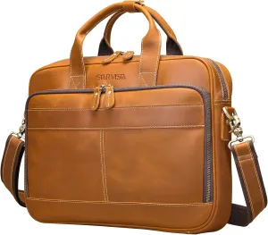 STAR VISTA Siro 15.6" Slim Laptop Messenger Bag, Full Grain Leather Briefcase, YKK Zippers, Brass Hardware