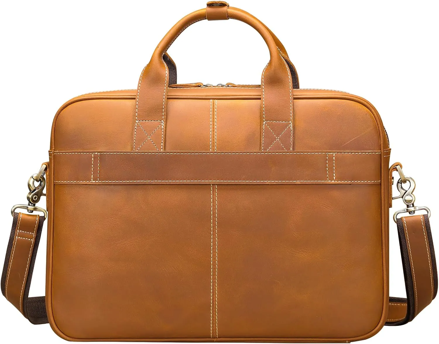 STAR VISTA Siro 15.6" Slim Laptop Messenger Bag, Full Grain Leather Briefcase, YKK Zippers, Brass Hardware