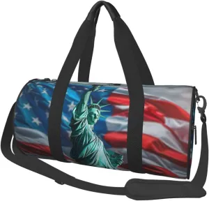 Statue Of Liberty Fireworks Flag Travel Bag for Women & Men, Large Capacity Duffle Bag with Detachable Shoulder Strap, Waterproof Overnight Weekender Bag for Gym Business Vacation Short Trips
