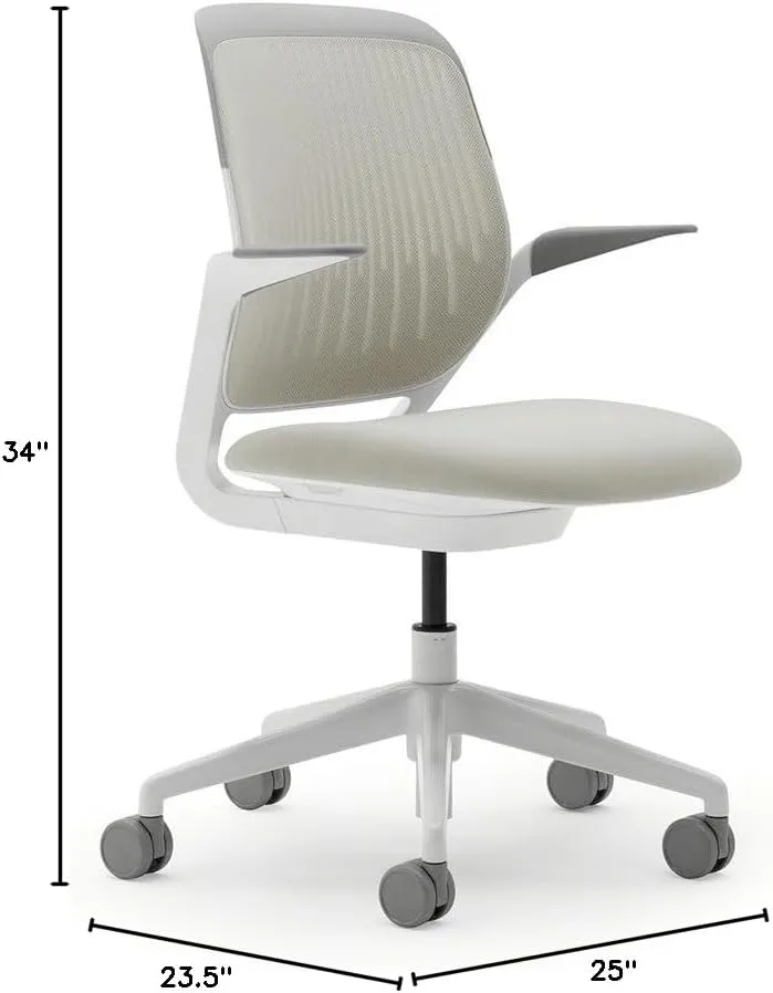 Steelcase Cobi Office Chair: Arms with Soft Arm Caps, White Frame, and Coconut Fabric with Standard Carpet Casters