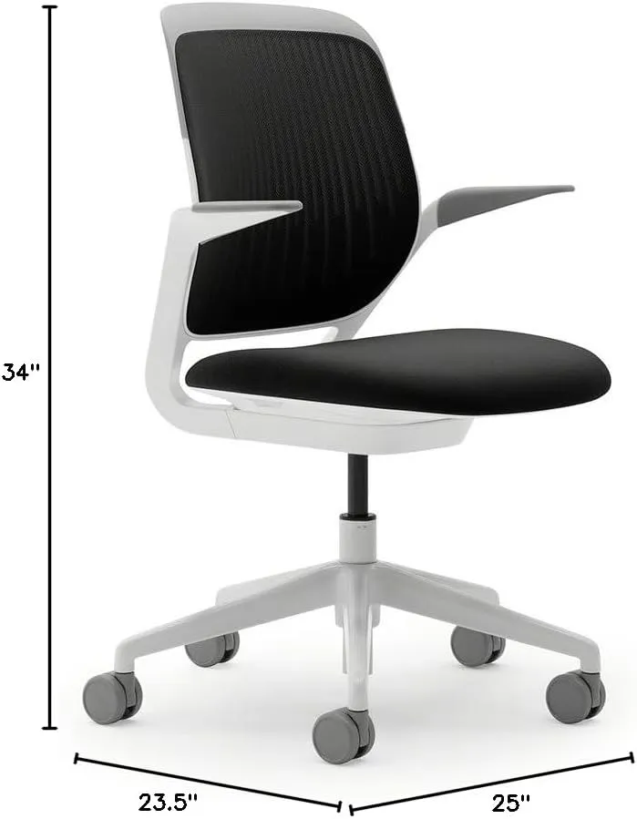 Steelcase Cobi Office Chair: Arms with Soft Arm Caps, White Frame, and Licorice Fabric with Standard Carpet Casters