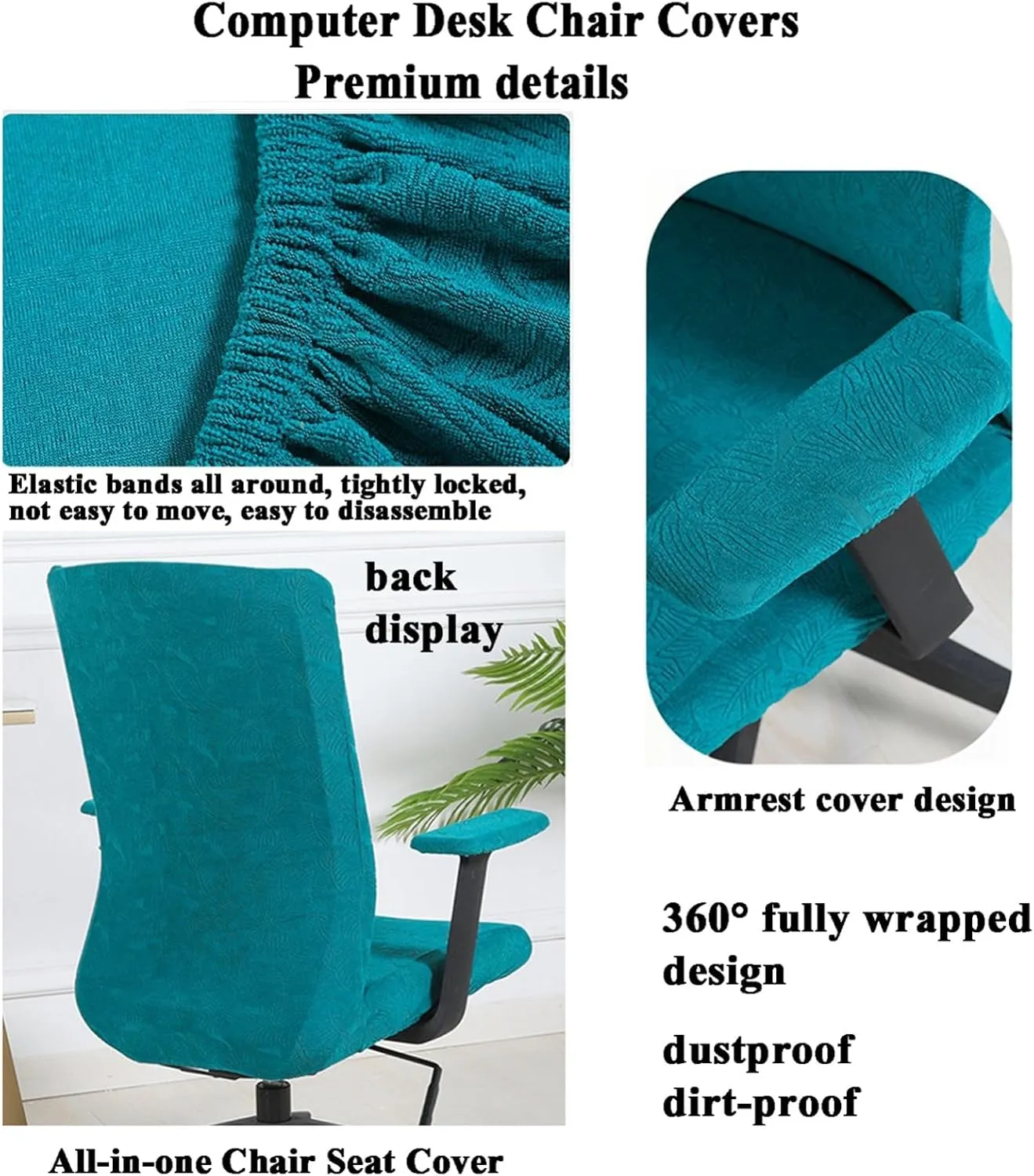 Stretch Jacquard Office Chair Covers with Armrests - Non-Slip Washable Protectors for Swivel Chairs(H)
