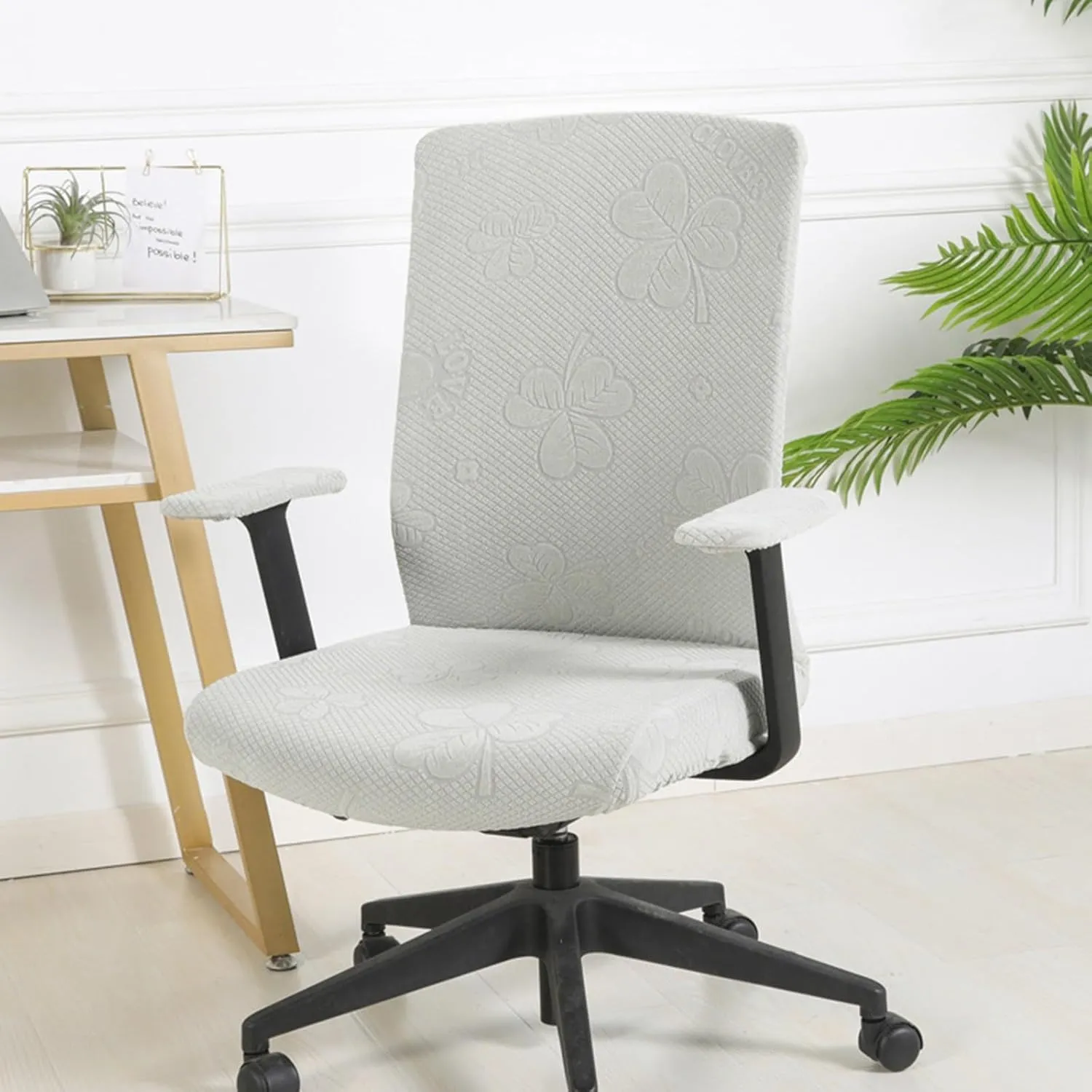 Stretch Jacquard Office Chair Covers with Armrests - Non-Slip Washable Protectors for Swivel Chairs(H)