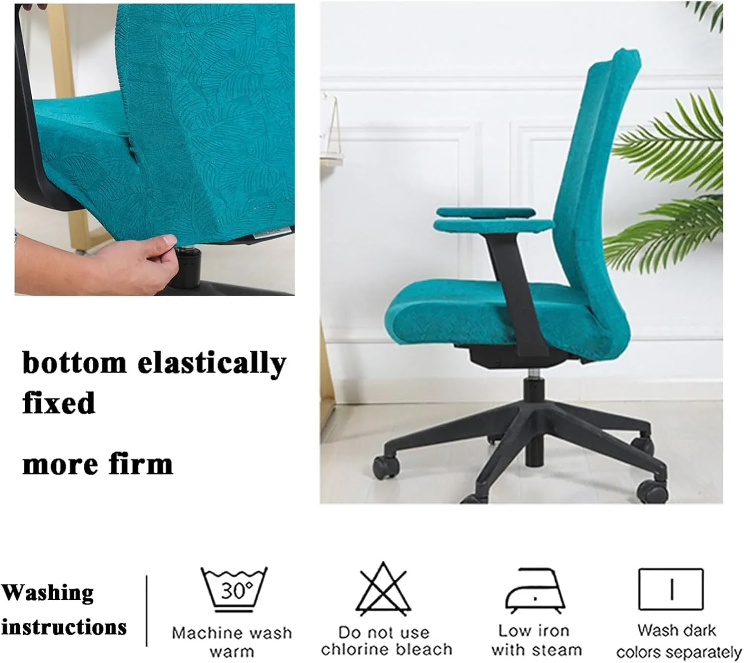 Stretch Jacquard Office Chair Covers with Armrests - Non-Slip Washable Protectors for Swivel Chairs(H)