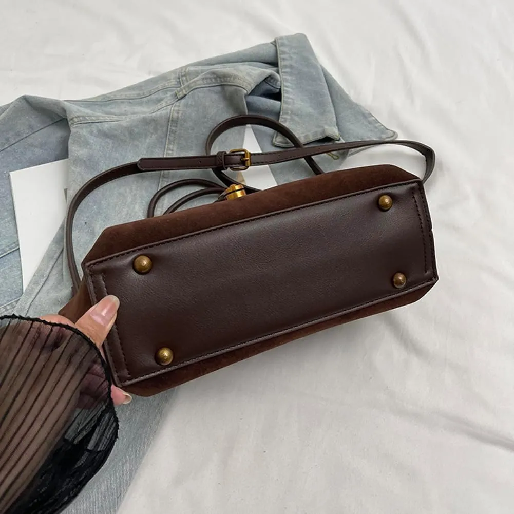 Suede Bags for Women Fall Purse 2024 Shoulder Handbag Satchel Bag Brown Top-handle Bag