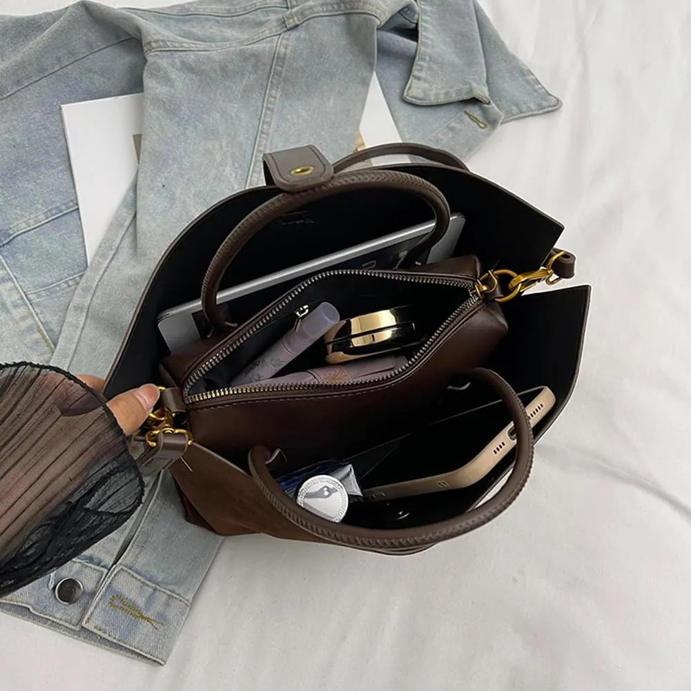 Suede Bags for Women Fall Purse 2024 Shoulder Handbag Satchel Bag Brown Top-handle Bag