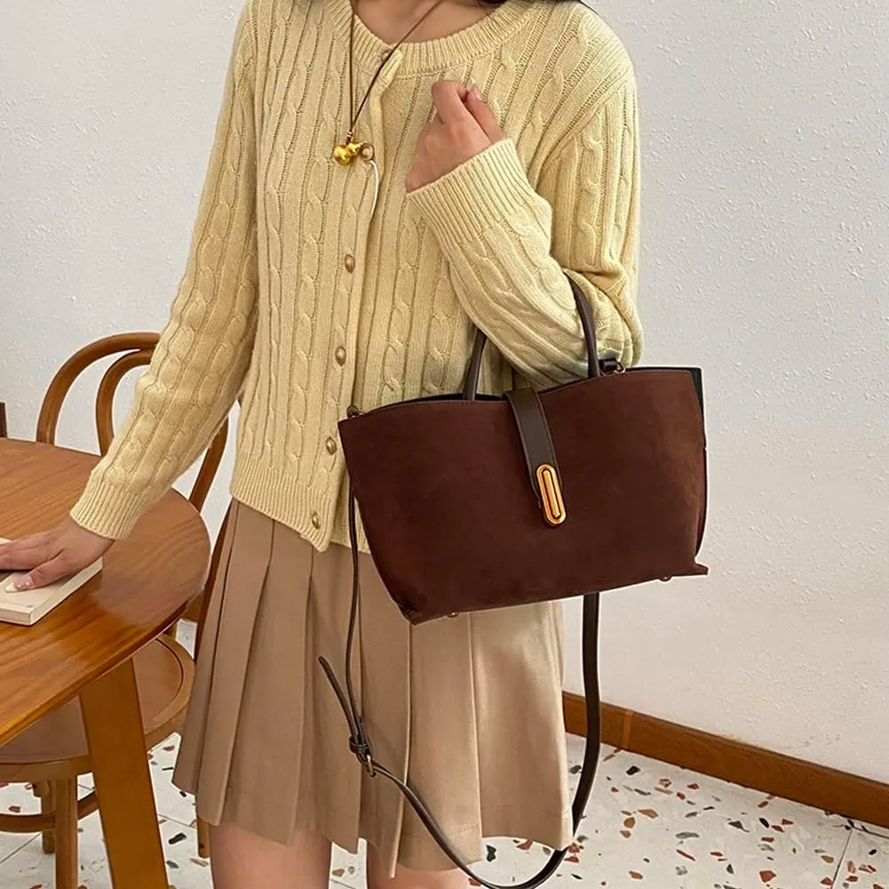 Suede Bags for Women Fall Purse 2024 Shoulder Handbag Satchel Bag Brown Top-handle Bag