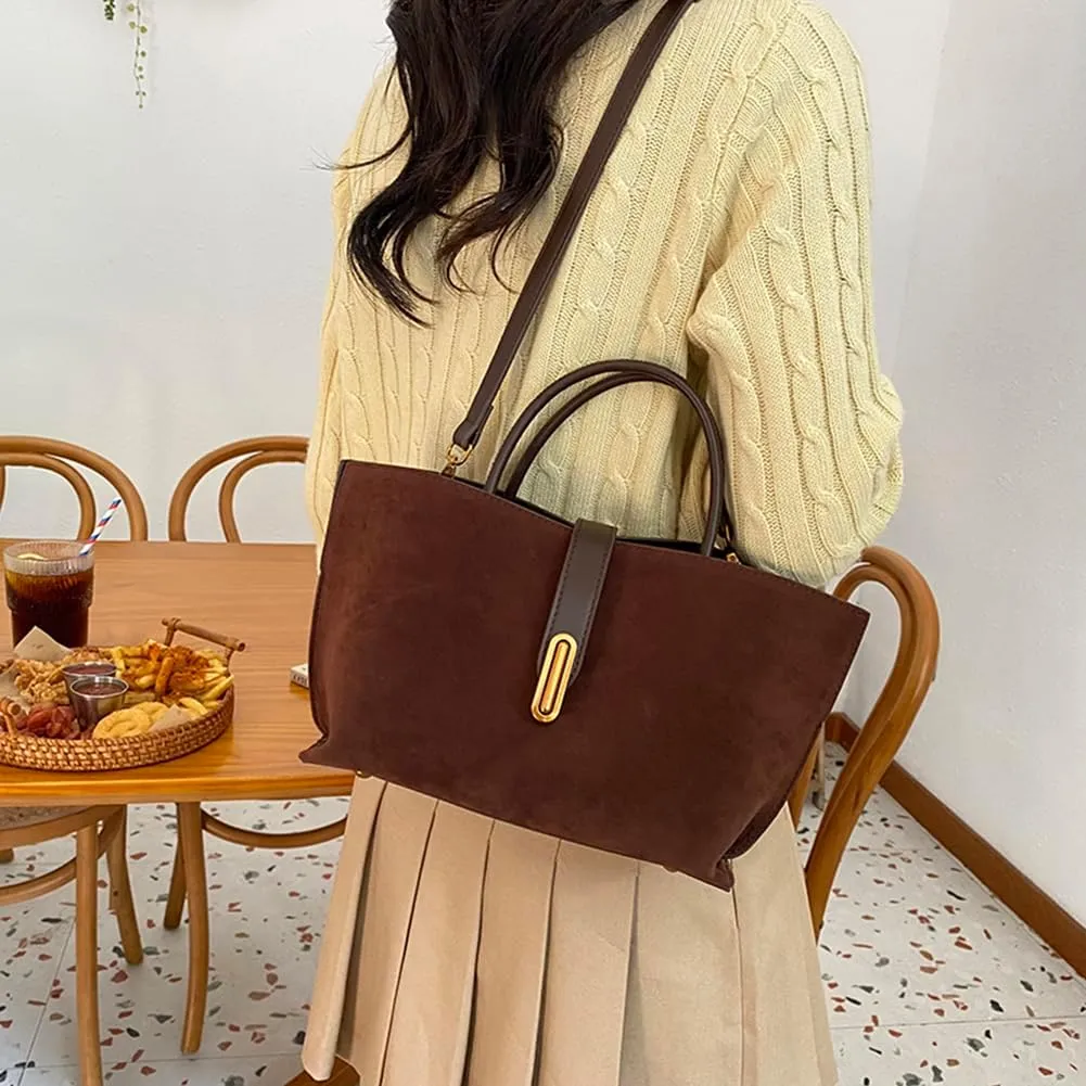 Suede Bags for Women Fall Purse 2024 Shoulder Handbag Satchel Bag Brown Top-handle Bag