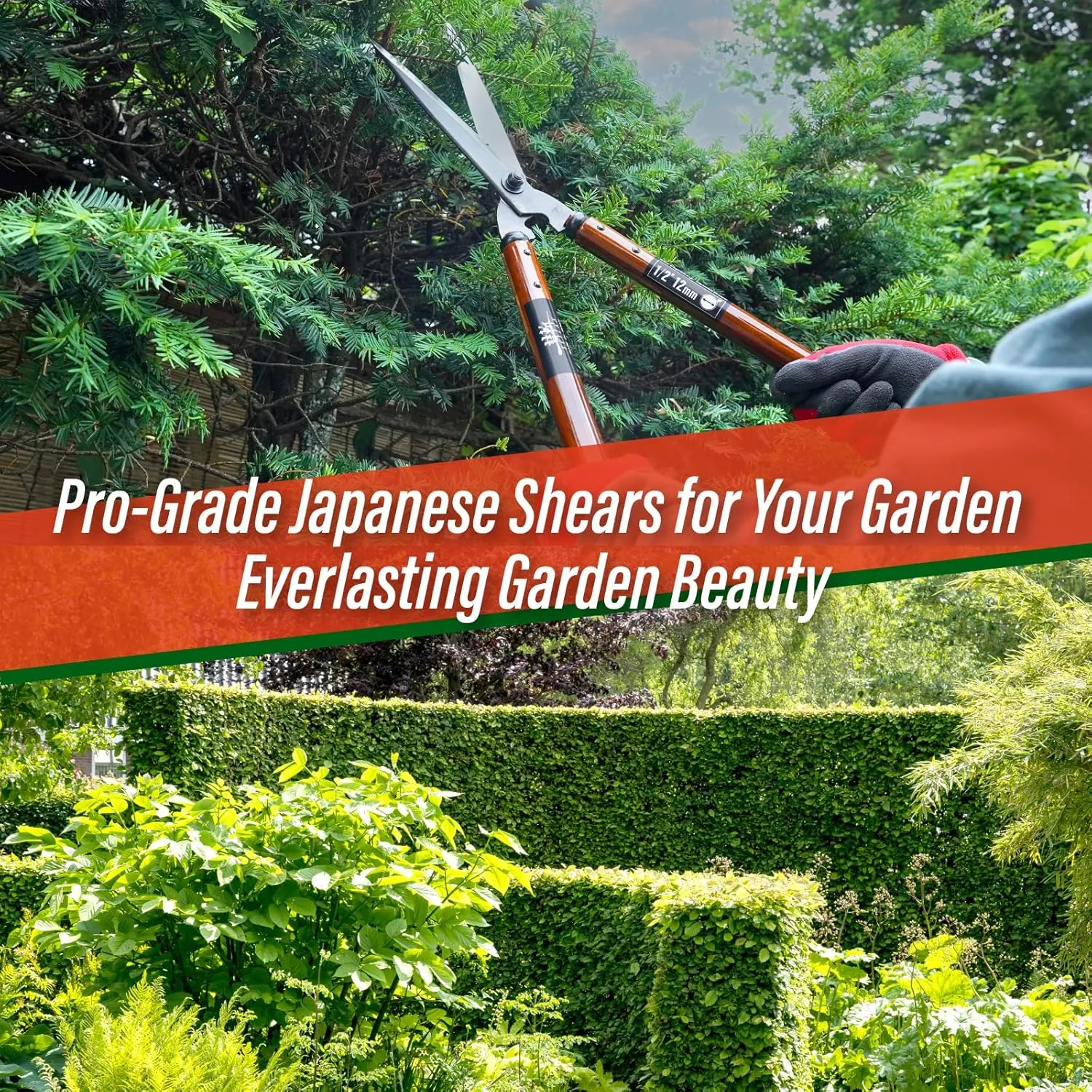 SUIZAN Hedge Shears 22.6" - Professional Japanese Garden Clippers for Precise Trimming Gardening Tools