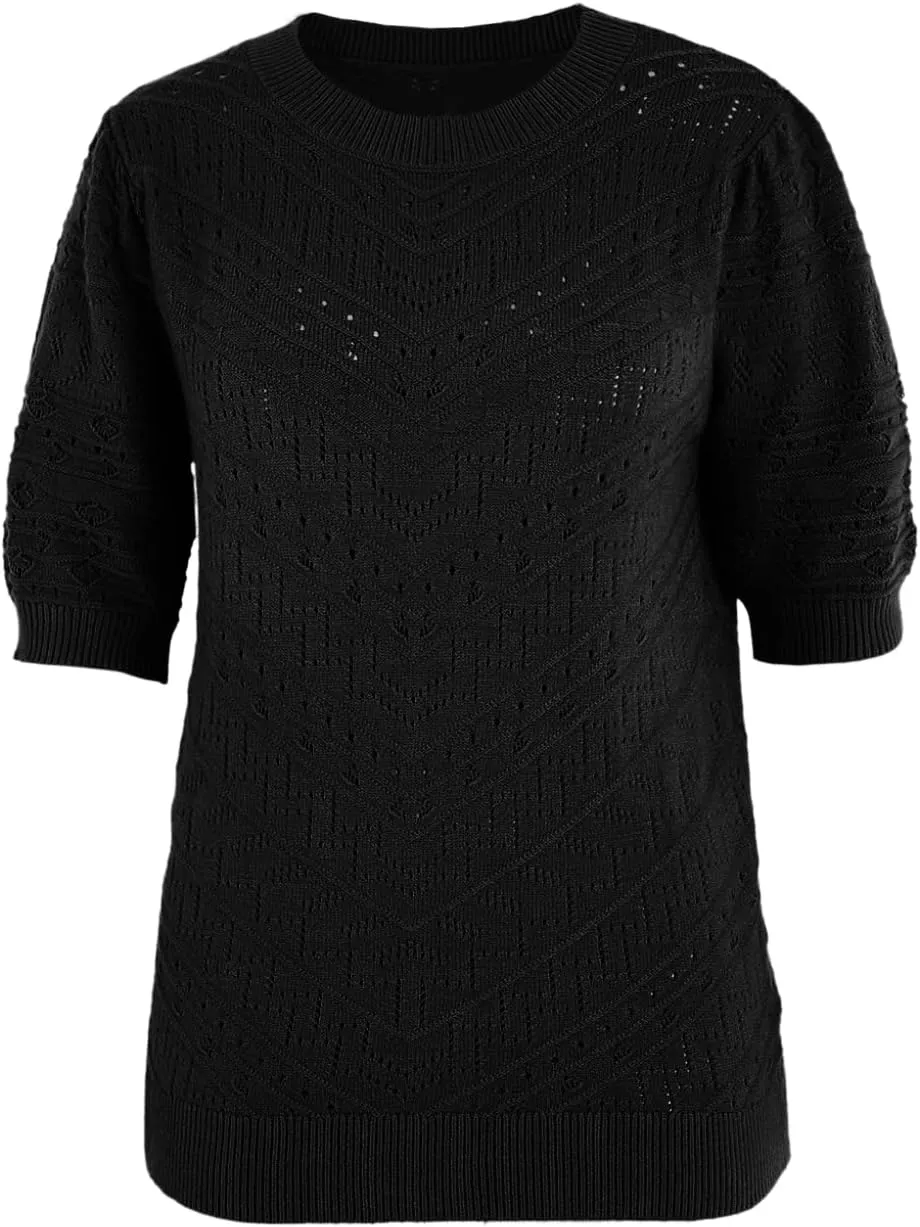 Summer Tops for Women Short Sleeves Pullover Sweaters Knit Blouse Cute Dot Sweater Shirt