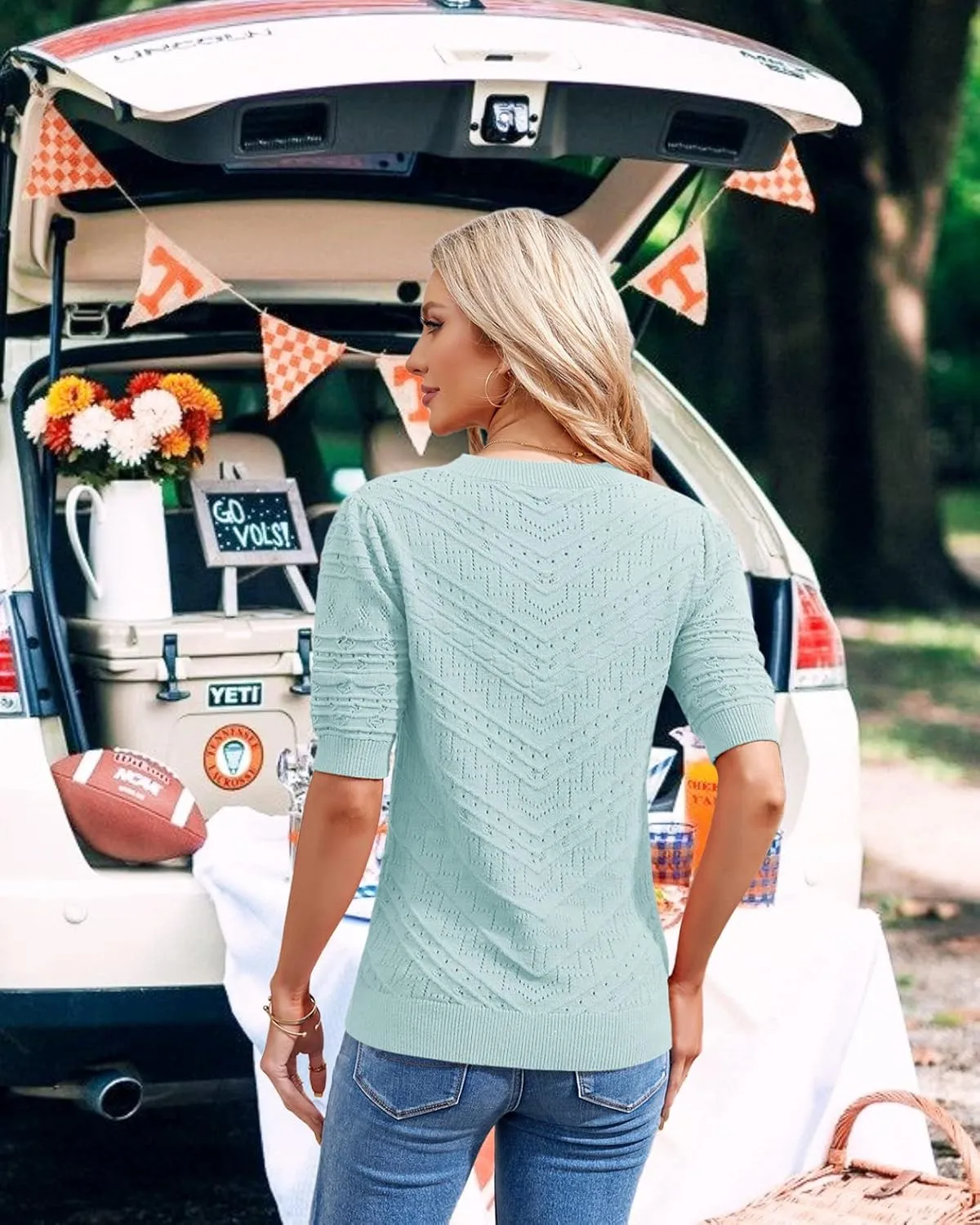 Summer Tops for Women Short Sleeves Pullover Sweaters Knit Blouse Cute Dot Sweater Shirt