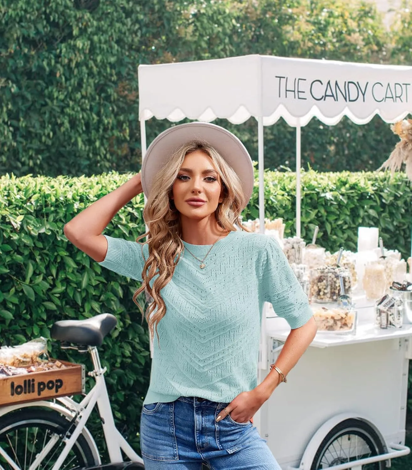 Summer Tops for Women Short Sleeves Pullover Sweaters Knit Blouse Cute Dot Sweater Shirt