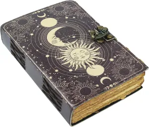 Sun & Moon Vintage Leather Journal for Men & Women 200 Pages of Antique Handmade Deckle Edge Vintage Paper, Leather Sketchbook, Drawing Journal, Printed Leather Journal, Great Gift (9 x 6)