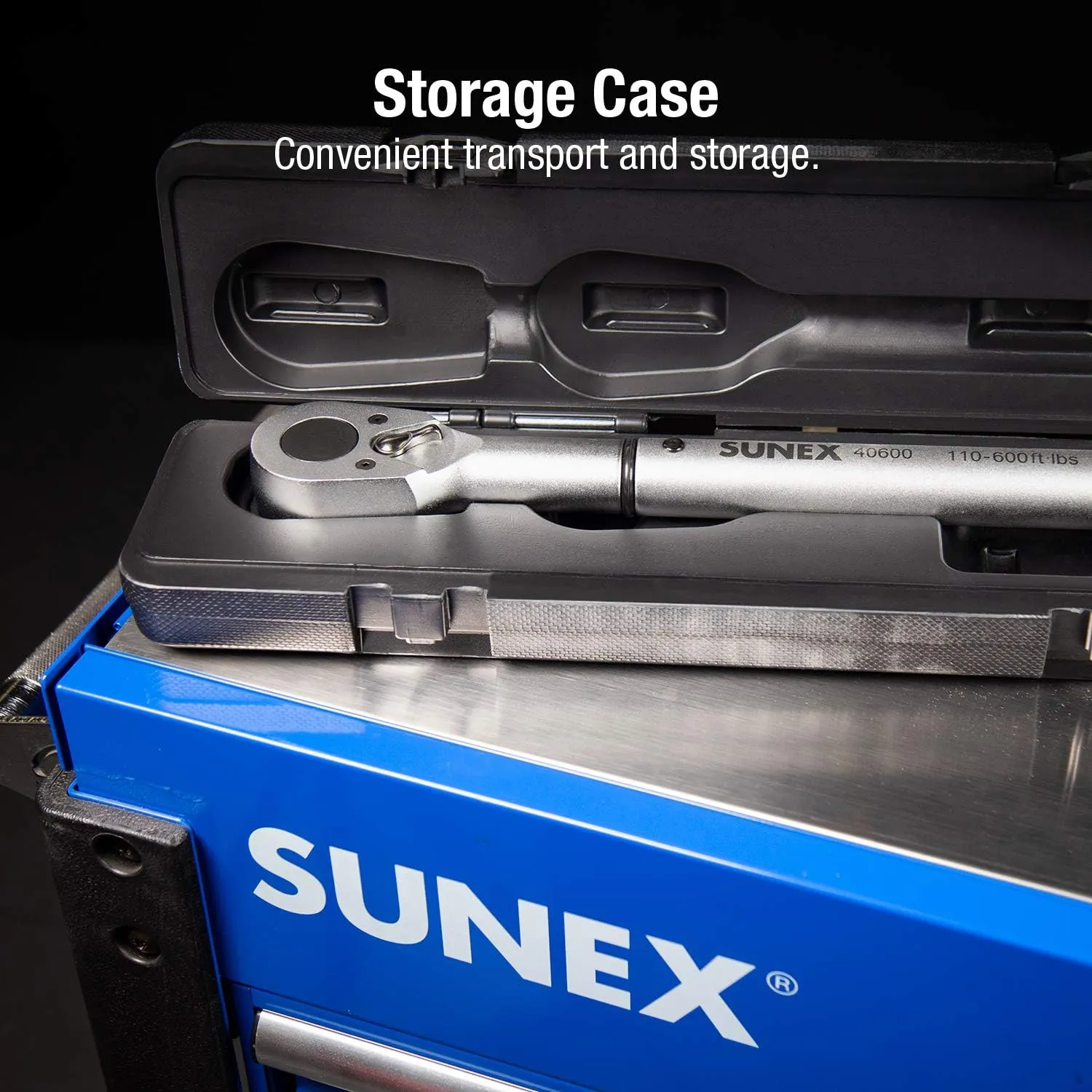 Sunex 40600, ¾" Drive, 48T Torque Wrench, 110 To 600'-Lb, 48 Tooth Ratcheting Mechanism, Accurate To 3% Clockwise & 6% Counterclockwise, Audible Click, Heat Treated Tube, Aluminum Handle