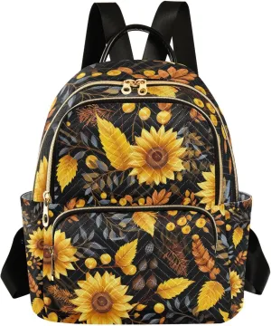 Sunflower Black Backpack Purse for Women Ladies Fashion Travel College Shoulder Bags Back Pack Handbag Lady Purse,M