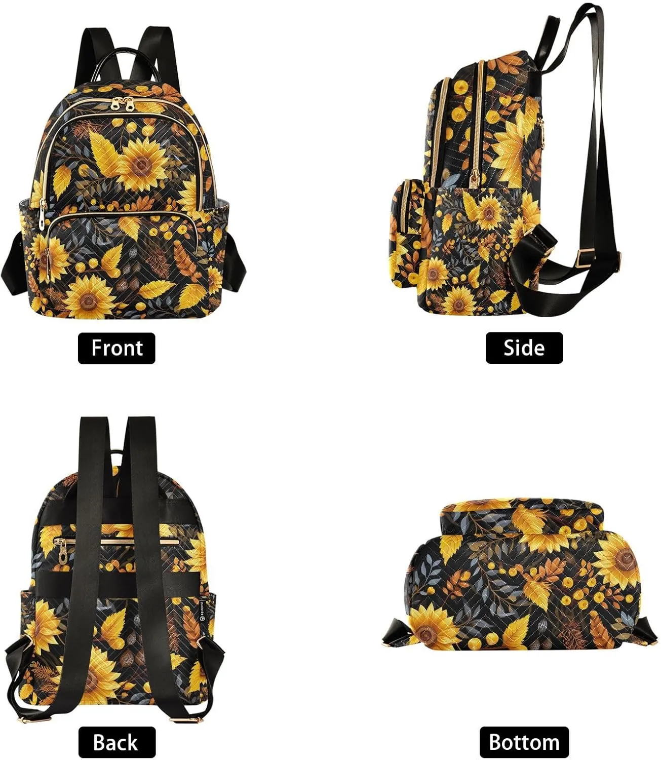 Sunflower Black Backpack Purse for Women Ladies Fashion Travel College Shoulder Bags Back Pack Handbag Lady Purse,M