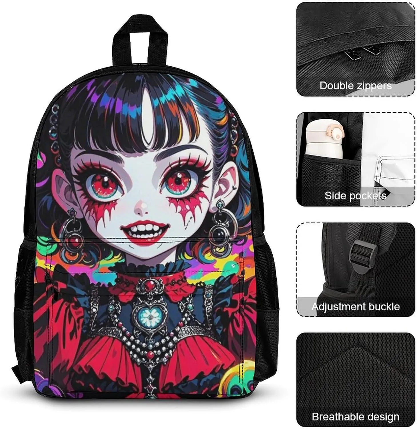 Supdreamc 3 Pcs Backpack Sets Beautiful Women Gothic Woman Skull Neon Art Travel Hiking Daypack - Big Capacity Multipurpose Business Anti-Theft Bookbag for Adults