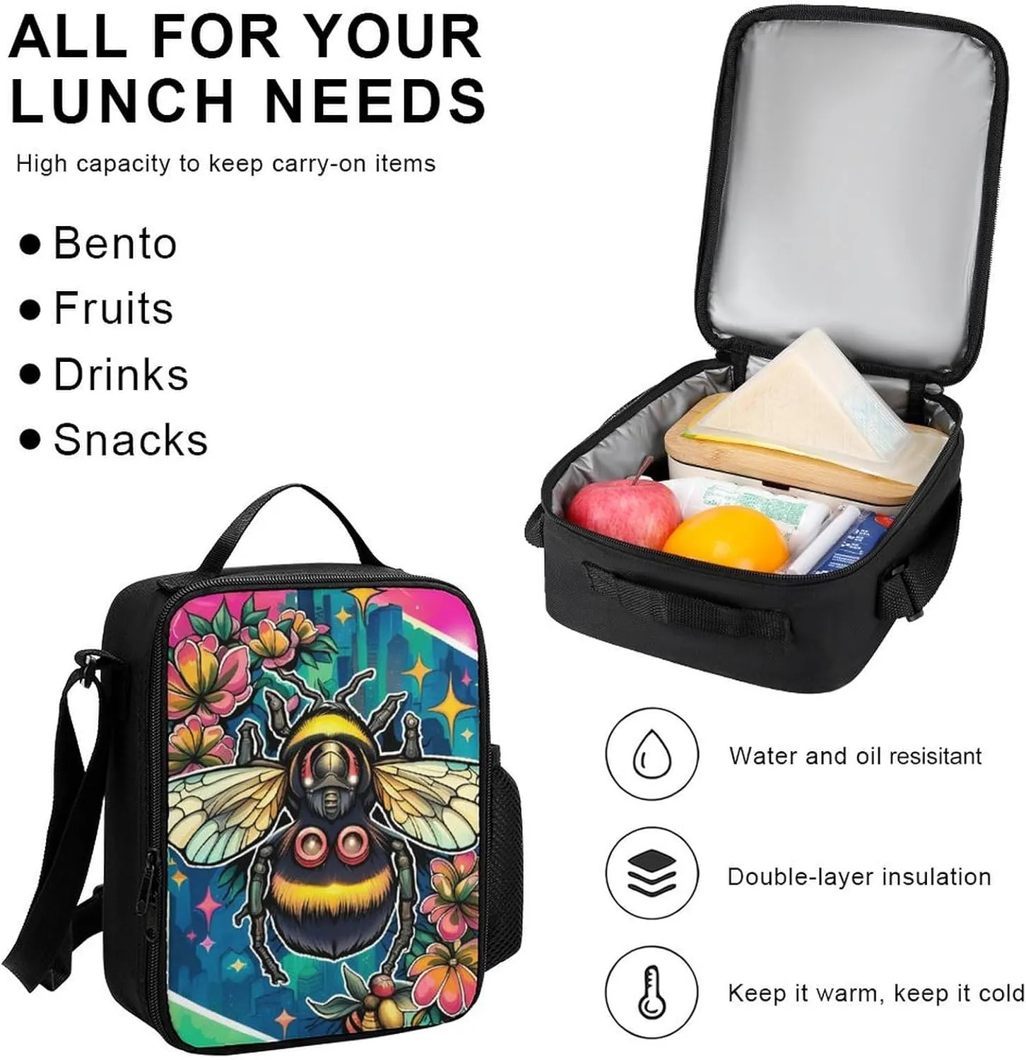 Supdreamc 3 Pcs Daypack Colorful Bee Flowers Art Travel Hiking & Camping Rucksack - Big Capacity Multipurpose Anti-Theft Shoulder Bag for Men Women Adults