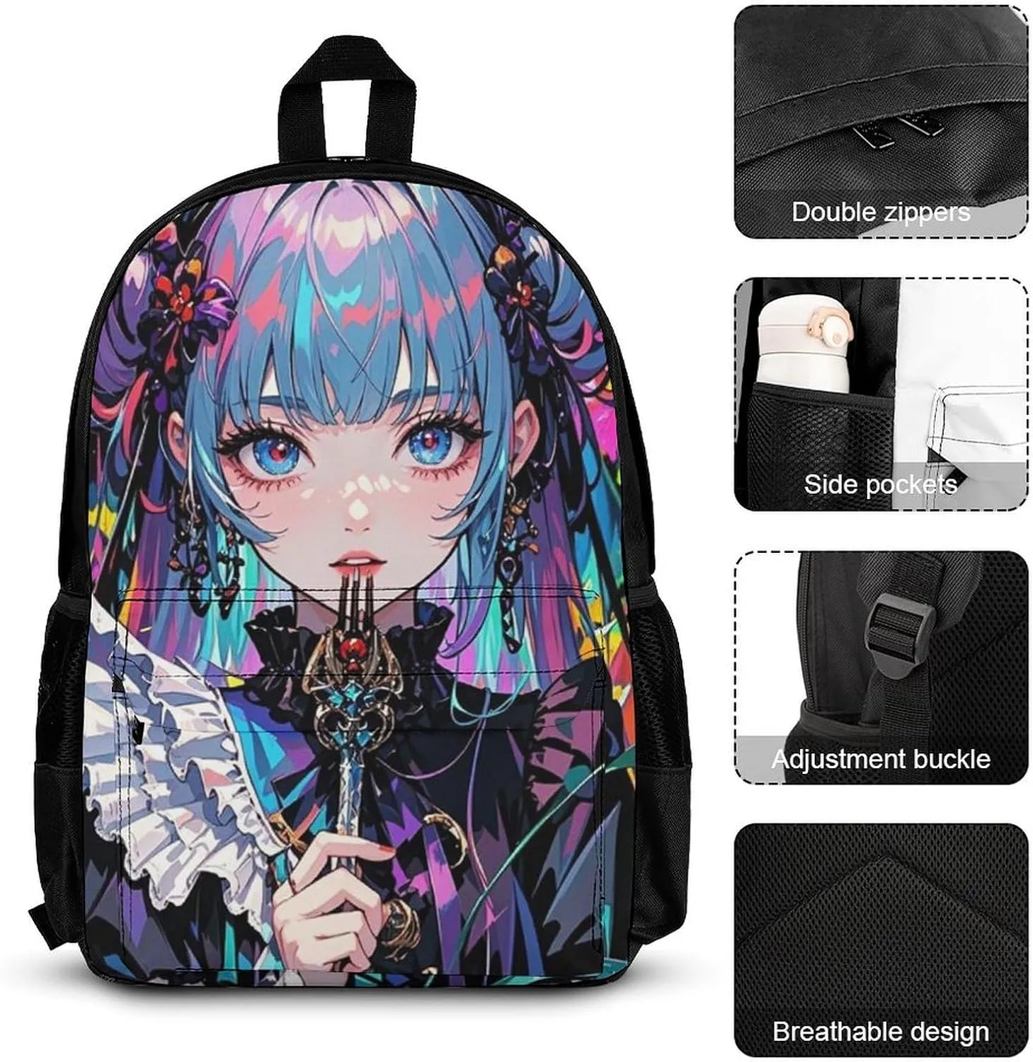 Supdreamc 3 Pcs Rucksack Beautiful Gothic Woman Neon Art Traveling & Camping Backpack Sets - Large Capacity Multipurpose Anti-Theft Bookbag for Adult
