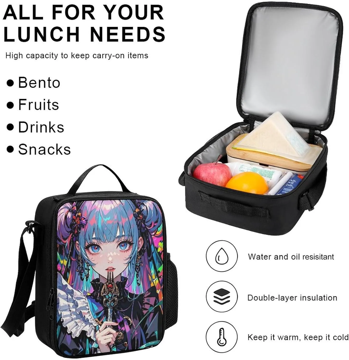 Supdreamc 3 Pcs Rucksack Beautiful Gothic Woman Neon Art Traveling & Camping Backpack Sets - Large Capacity Multipurpose Anti-Theft Bookbag for Adult