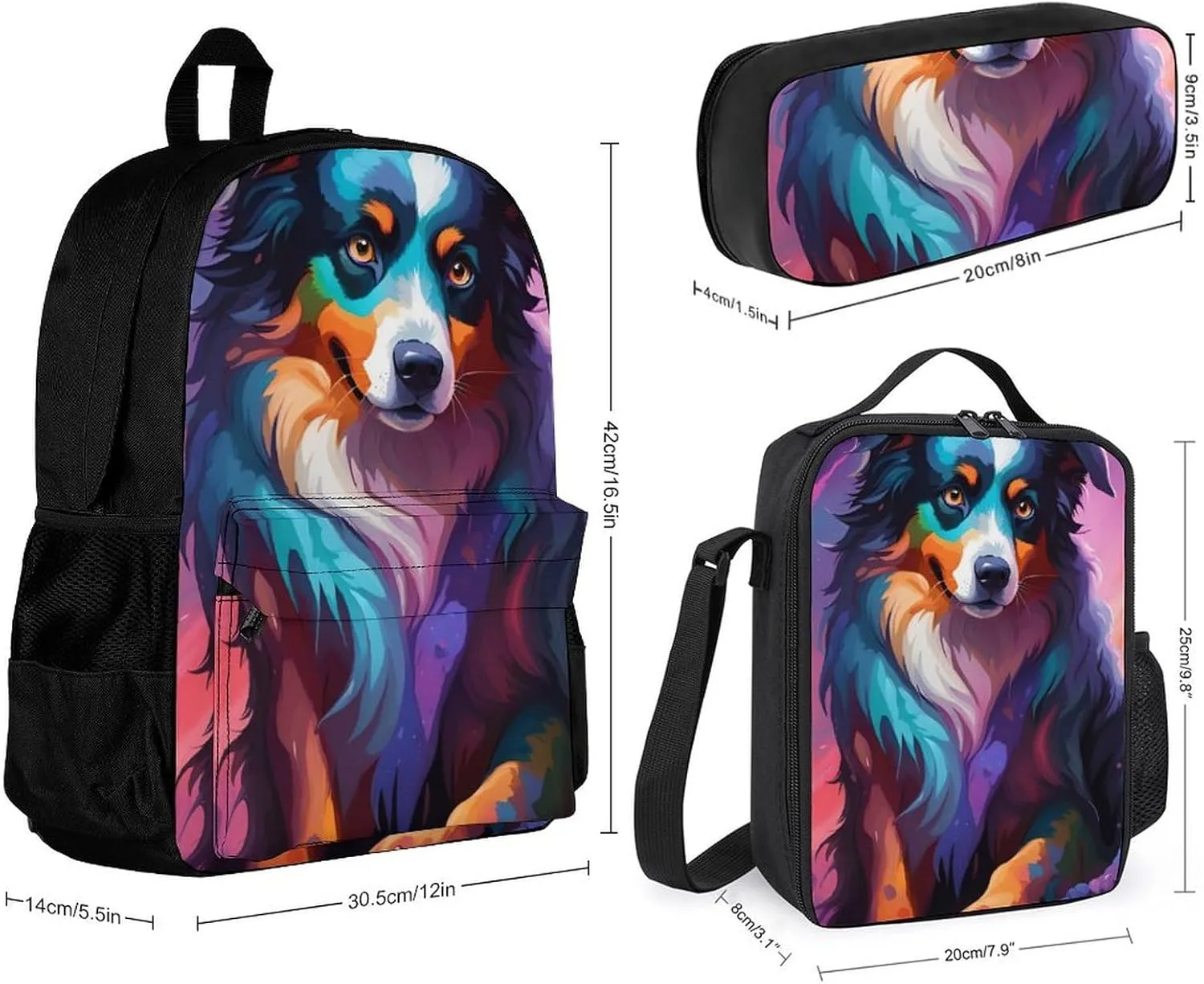 Supdreamc 3 Pcs Rucksack Lovely Alaska Dog Art Traveling & Camping Backpack Sets - Large Capacity Multipurpose Anti-Theft Bookbag for Adult