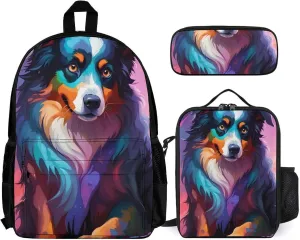 Supdreamc 3 Pcs Rucksack Lovely Alaska Dog Art Traveling & Camping Backpack Sets - Large Capacity Multipurpose Anti-Theft Bookbag for Adult