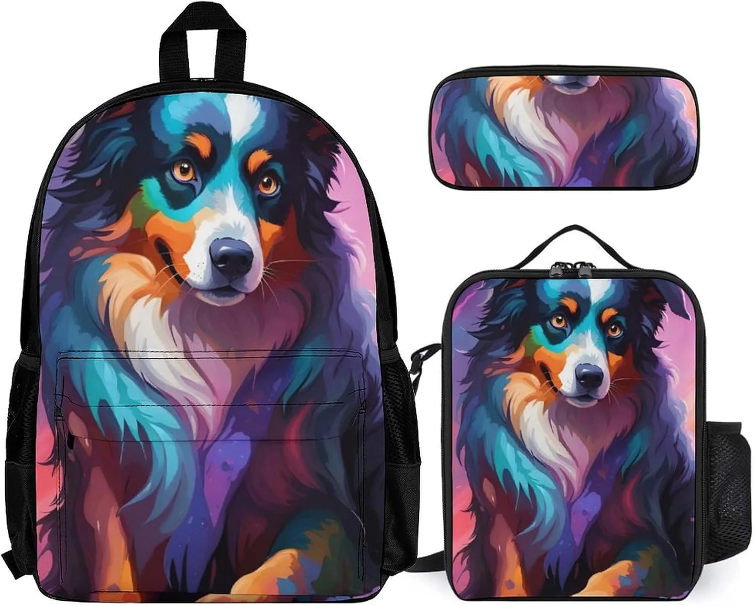 Supdreamc 3 Pcs Rucksack Lovely Alaska Dog Art Traveling & Camping Backpack Sets - Large Capacity Multipurpose Anti-Theft Bookbag for Adult
