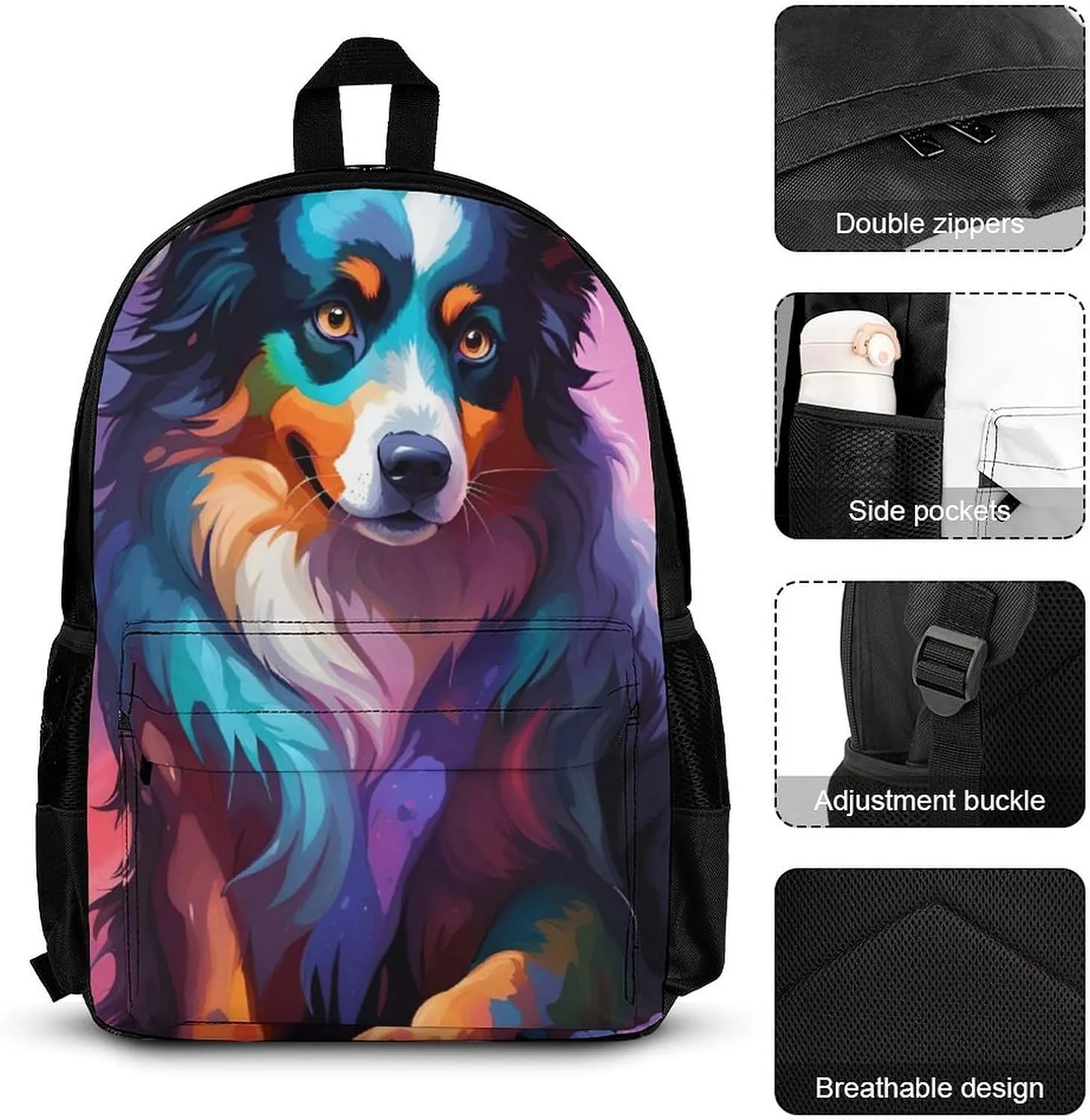 Supdreamc 3 Pcs Rucksack Lovely Alaska Dog Art Traveling & Camping Backpack Sets - Large Capacity Multipurpose Anti-Theft Bookbag for Adult