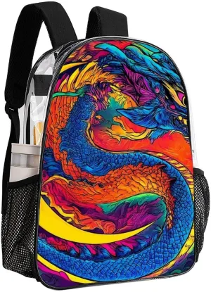 Supdreamc Casual Daypack Multipurpose Anti-Theft Large Capacity Carry On Bag - Mystery Dragon Trippy Art Casual Daypack Climbing Shoulder Transparent Bag