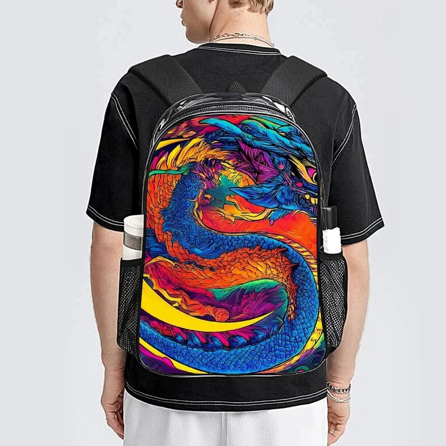 Supdreamc Casual Daypack Multipurpose Anti-Theft Large Capacity Carry On Bag - Mystery Dragon Trippy Art Casual Daypack Climbing Shoulder Transparent Bag