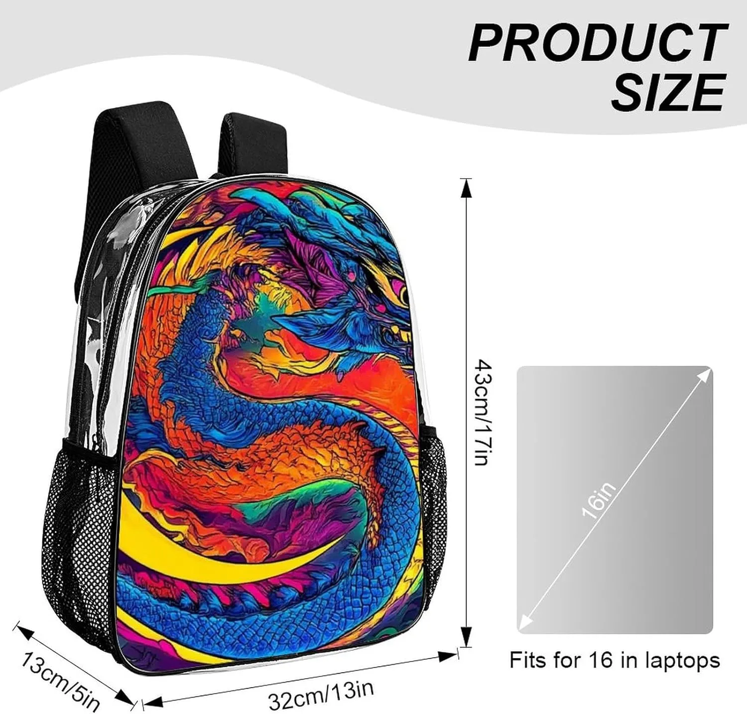 Supdreamc Casual Daypack Multipurpose Anti-Theft Large Capacity Carry On Bag - Mystery Dragon Trippy Art Casual Daypack Climbing Shoulder Transparent Bag