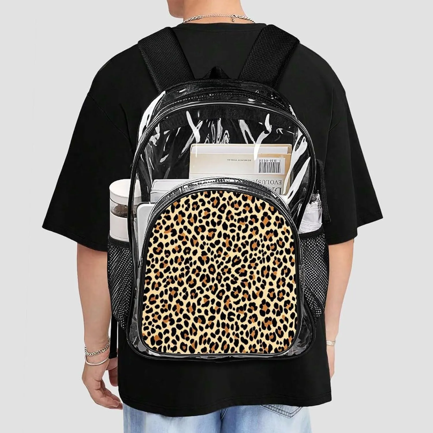 Supdreamc Cool Cheetah Leopard Art Daypack Lightweight Multipurpose Anti-Theft Shoulder Bag Large Capacity Laptop Book Bag Rucksack Transparent Bag