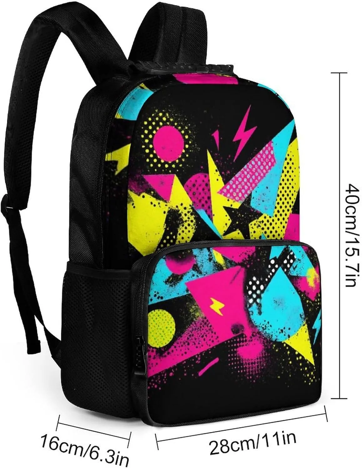 Supdreamc Daypack Anti-Theft Multipurpose Large Capacity Shoulder Bag - Colorful Black Geometric Stripes 80S 90S Style Travel Hiking & Camping Rucksack With Smooth Zippers