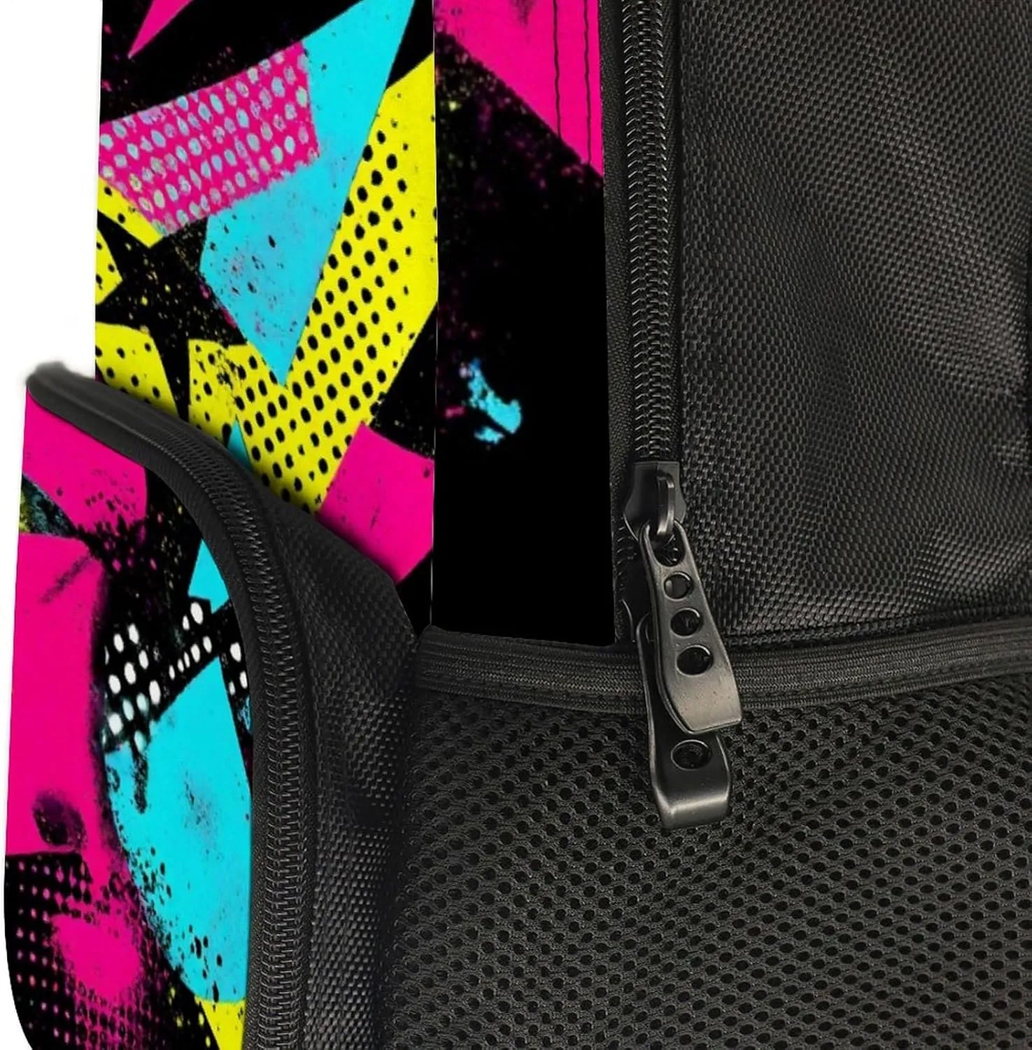 Supdreamc Daypack Anti-Theft Multipurpose Large Capacity Shoulder Bag - Colorful Black Geometric Stripes 80S 90S Style Travel Hiking & Camping Rucksack With Smooth Zippers
