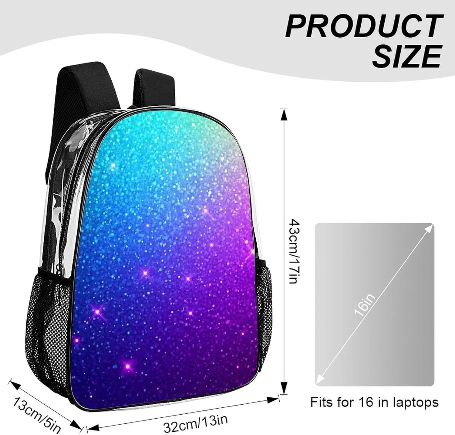 Supdreamc Daypack Backpack Anti-Theft Multipurpose Big Capacity Bookbag - Beautiful Turquoise Bling Glitter Sparkles Pattern Business Computer Bag Transparent Bag