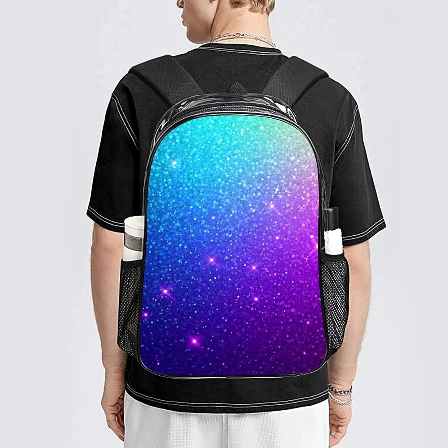 Supdreamc Daypack Backpack Anti-Theft Multipurpose Big Capacity Bookbag - Beautiful Turquoise Bling Glitter Sparkles Pattern Business Computer Bag Transparent Bag