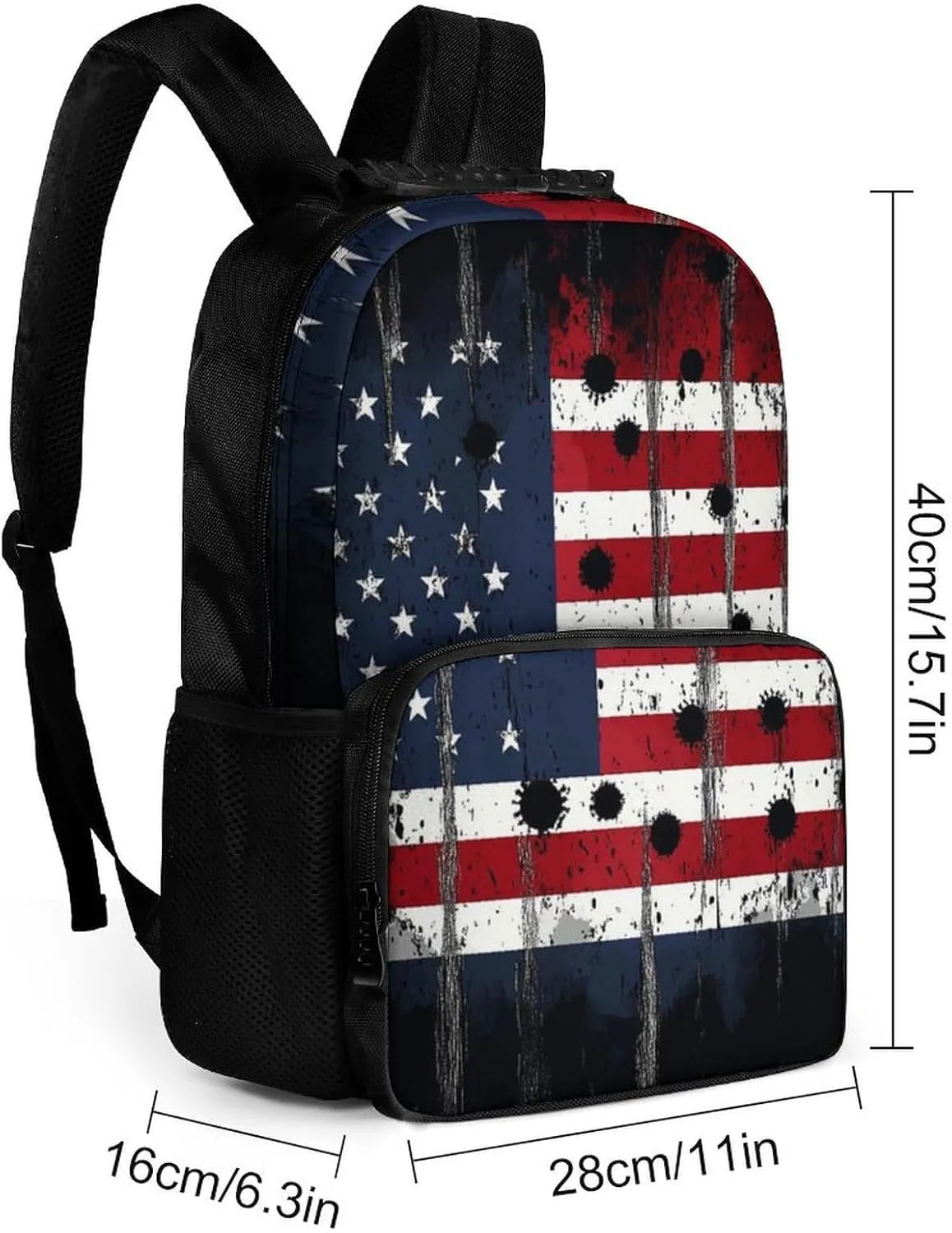 Supdreamc Lightweight Daypack Backpack for Trekking Work Running - Big Capacity Multipurpose Anti-Theft Bookbag, American Usa Flag War Bullet Hole Business Computer Bag