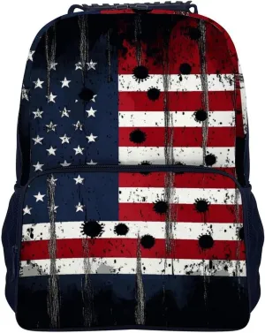 Supdreamc Lightweight Daypack Backpack for Trekking Work Running - Big Capacity Multipurpose Anti-Theft Bookbag, American Usa Flag War Bullet Hole Business Computer Bag