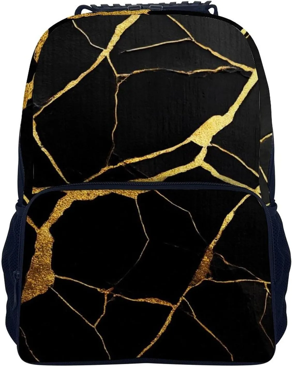 Supdreamc Lightweight Daypack for Camping Business Walking Cycling - Large Capacity Anti-Theft Multipurpose Bookbag, Black Marble Gold Texture Gym Outdoor Hiking Backpack