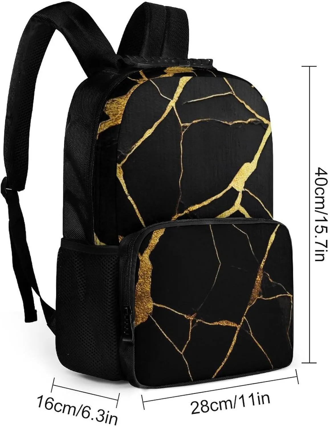 Supdreamc Lightweight Daypack for Camping Business Walking Cycling - Large Capacity Anti-Theft Multipurpose Bookbag, Black Marble Gold Texture Gym Outdoor Hiking Backpack