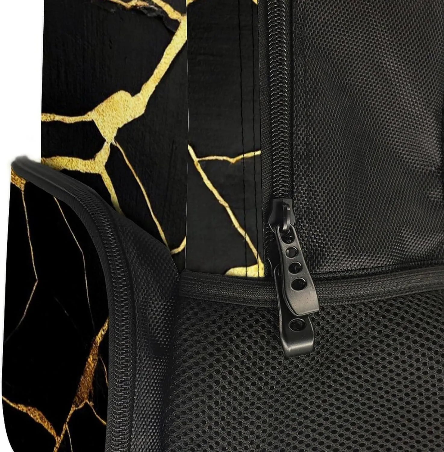 Supdreamc Lightweight Daypack for Camping Business Walking Cycling - Large Capacity Anti-Theft Multipurpose Bookbag, Black Marble Gold Texture Gym Outdoor Hiking Backpack