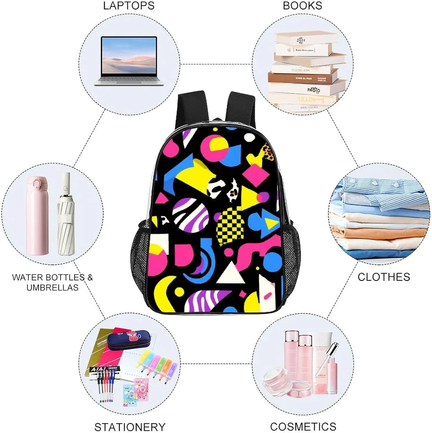 Supdreamc Rucksack Anti-Theft Multipurpose Large Capacity Carry On Bag - Black Retro 80S 90S Travel Hiking Day Pack Transparent Bag