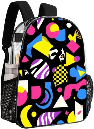 Supdreamc Rucksack Anti-Theft Multipurpose Large Capacity Carry On Bag - Black Retro 80S 90S Travel Hiking Day Pack Transparent Bag