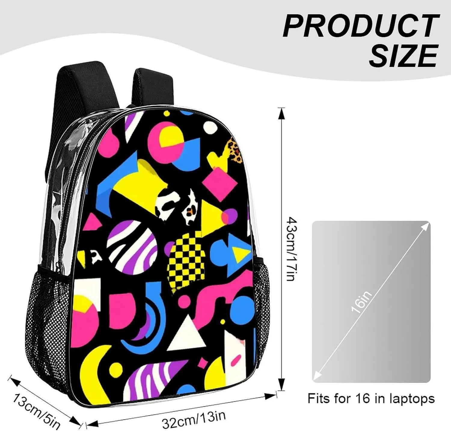 Supdreamc Rucksack Anti-Theft Multipurpose Large Capacity Carry On Bag - Black Retro 80S 90S Travel Hiking Day Pack Transparent Bag