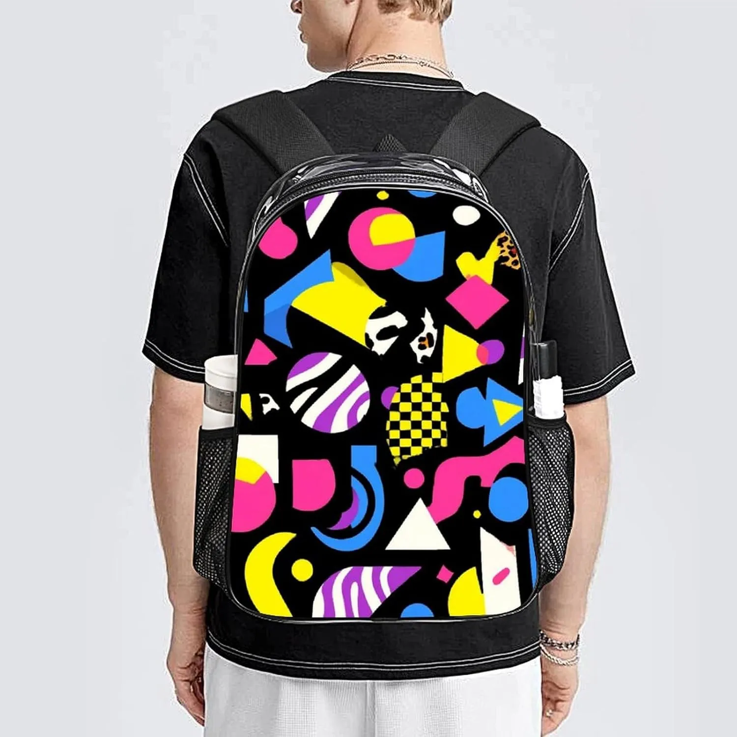 Supdreamc Rucksack Anti-Theft Multipurpose Large Capacity Carry On Bag - Black Retro 80S 90S Travel Hiking Day Pack Transparent Bag